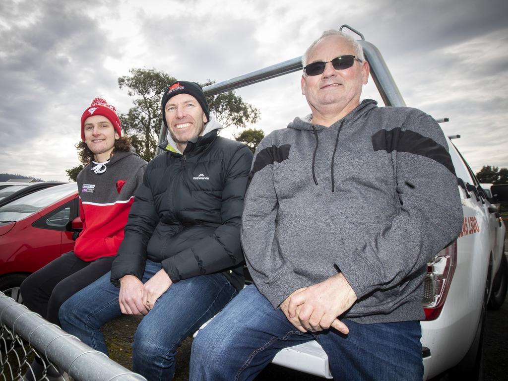 From left, Nick and Garth Bealey, of Tranmere, and Rob Riley, of Smithton. Picture: LUKE BOWDEN