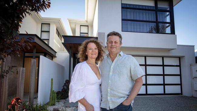 Aletta and Tertius at the 36a Fletcher Rd, Henley Beach South home they are selling through Linda Van Hooff of Ouwens Casserly Real Estate. Picture: Emma Brasier.