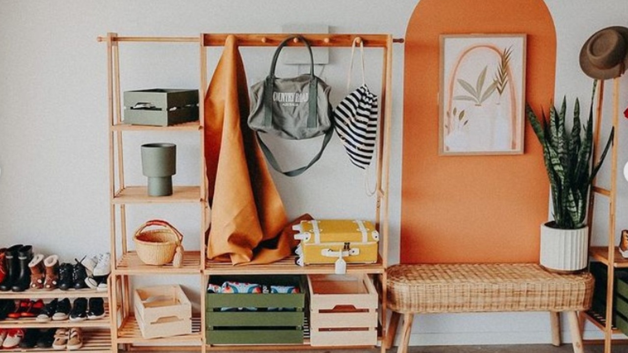 She spent just under $350 at Bunnings on bamboo garment racks, shelves and shoes racks and also wooden storage crates. Picture: Instagram/homeofthewildlings