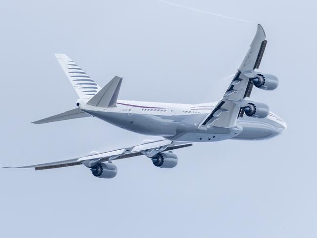 A Boeing aircraft President Trump toured on Saturday to check out new hardware and technology features, and highlight the aircraft maker's delay in delivering updated versions of the Air Force One presidential aircraft. Picture: Ben Curtis