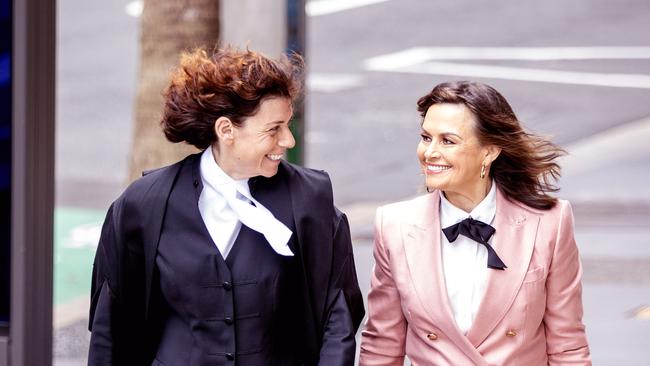 Lisa Wilkinson (right) and defamation lawyer Sue Chrysanthou SC arrive at Federal Court in Sydney. Picture: NCA NewsWire / Dylan Coker