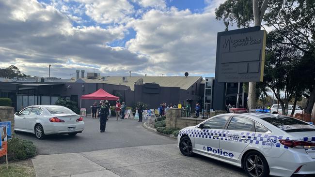 A woman was rushed to hospital after a car hit voters at Maroondah Sports Club pre-polling booth in Ringwood on Friday, May 20. Picture: Kiel Egging.