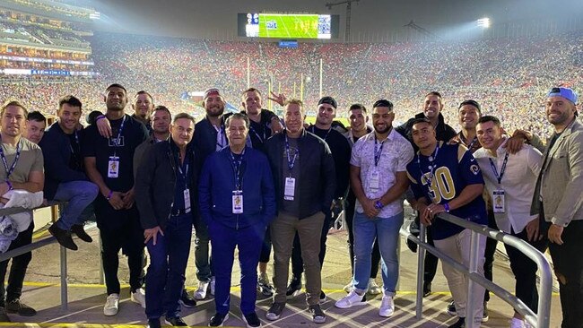 Nick Politis with the team at the LA Coliseum for a Chargers game.