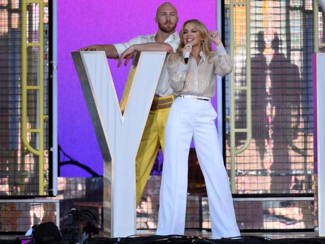 Kylie Minogue working her magic at the Glastonbury Festival of Music and Performing Arts. Picture: AFP.