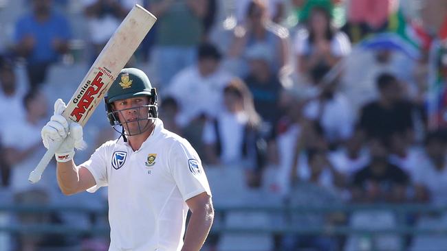 AB de Villiers celebrates bringing up his half century against Australia in the third Test at Newlands last year. Picture: AFP