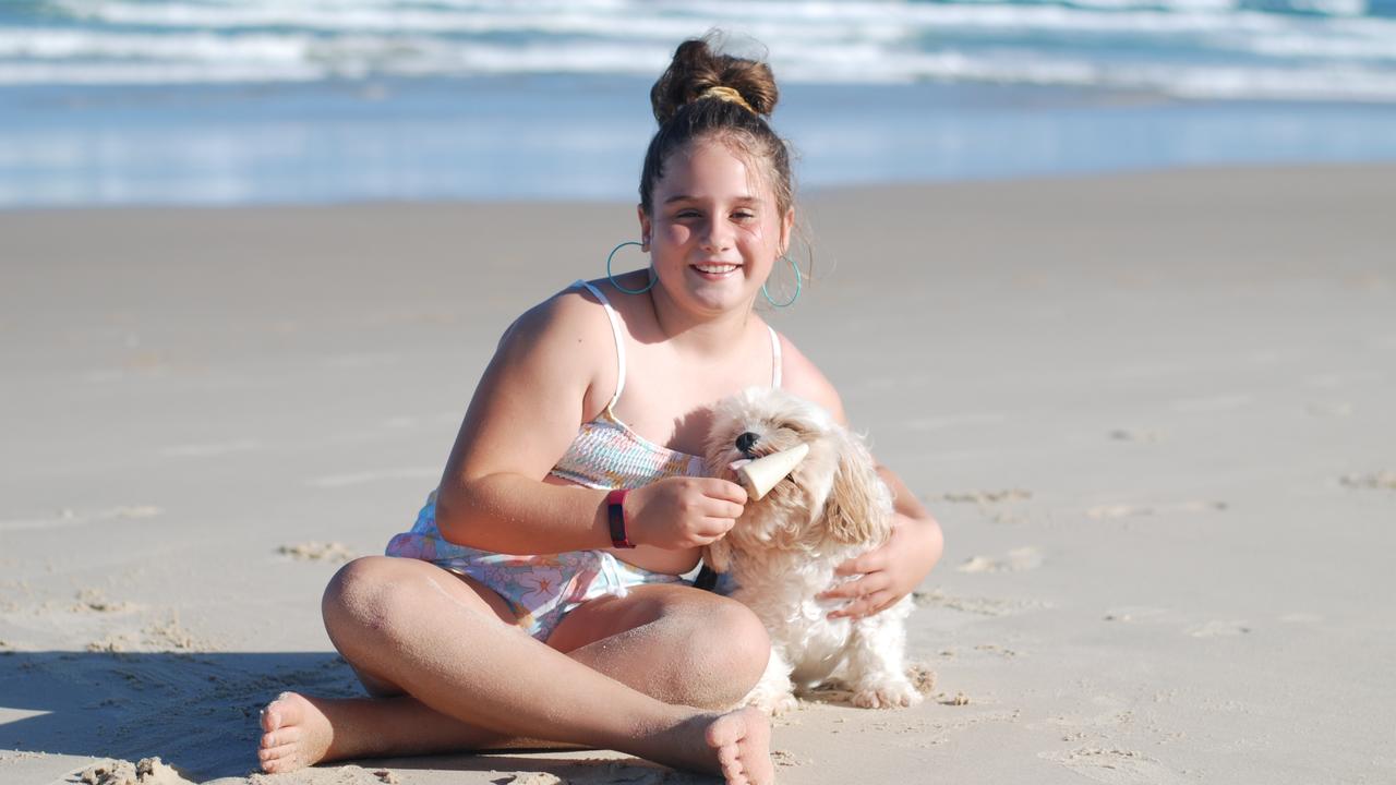 Laura Barnacz, 9, created Noosa Paws Dicecream after spending six months away from her four-legged best friend, Benji. Picture: Supplied.