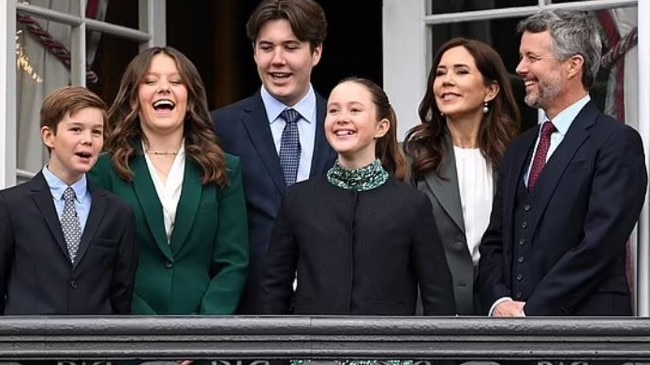 Princess Mary, Crown Prince Frederik and the couple's four children at Queen Margrethe's 83rd birthday celebrations. Picture: AFP