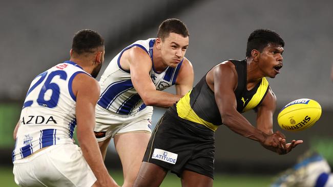 Richmond youngsters such as Maurice Rioli Jr have struggled with consistency in the 2021 season because of Covid interruptions to the VFL season. Picture: Michael Klein