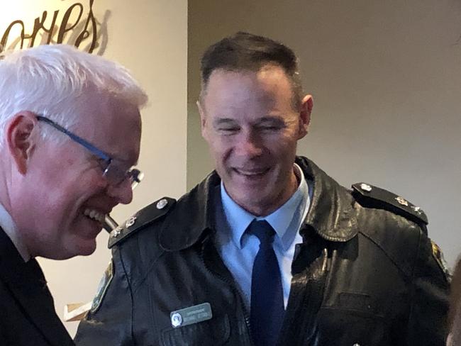 Gareth Ward, Minister of Families, Communities and Disability Services with Bankstown Police commander Superintendent Michael O'Toole. Picture: Lawrence Machado