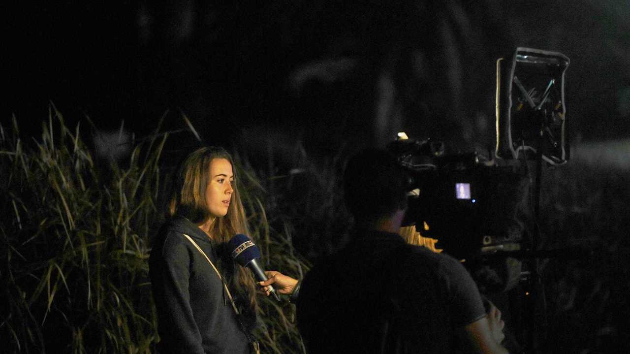 Theo's cousin Lisa Hayez address media at the Byron Bay Golf Course. Picture: Marc Stapelberg