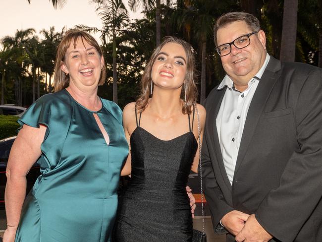 Kristine Fettell, Claire Fettell and Darren Fettell at Whitsunday Anglican School Year 12 Formal Saturday 16 September 2023 Picture: Michaela Harlow