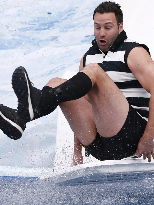 Jimmy Bartel prepares for the plunge. Picture: AAP