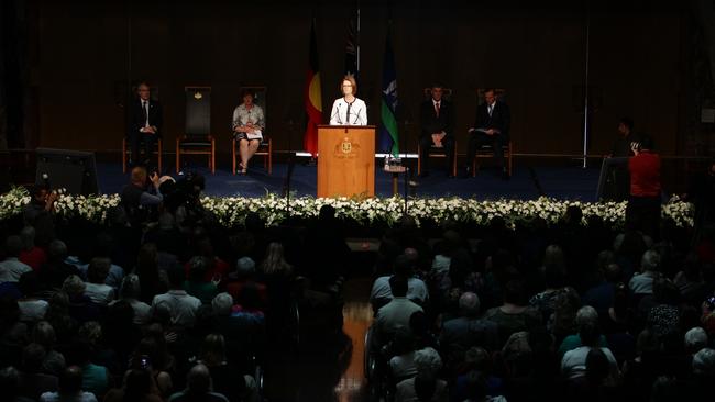 The Prime Minister Julia Gillard delivering the National Apology on Forced Adoption at Parliament House in Canberra.