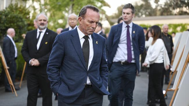 Former Prime Minister, the Hon Tony Abbott during the October 7th vigil at the Israeli Embassy in Canberra. Picture: NewsWire / Martin Ollman