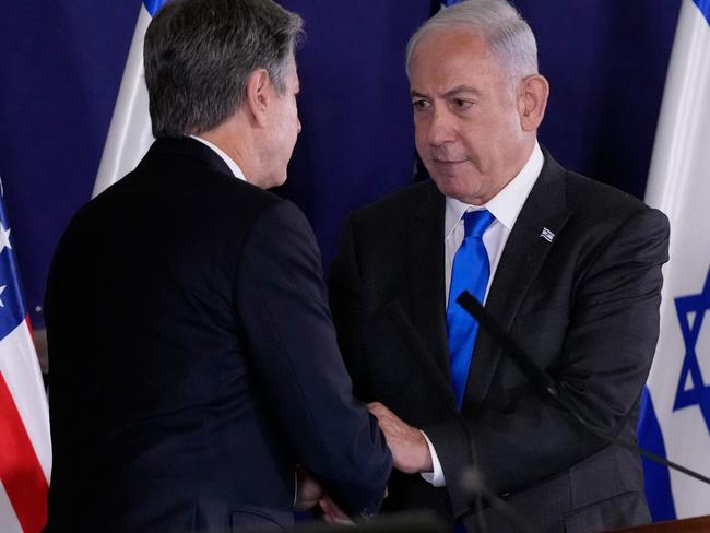 US Secretary of State Antony Blinken, with Israeli Prime Minister Benjamin Netanyahu in Tel Aviv, slammed Hamas’ “depravity”. Picture: AFP