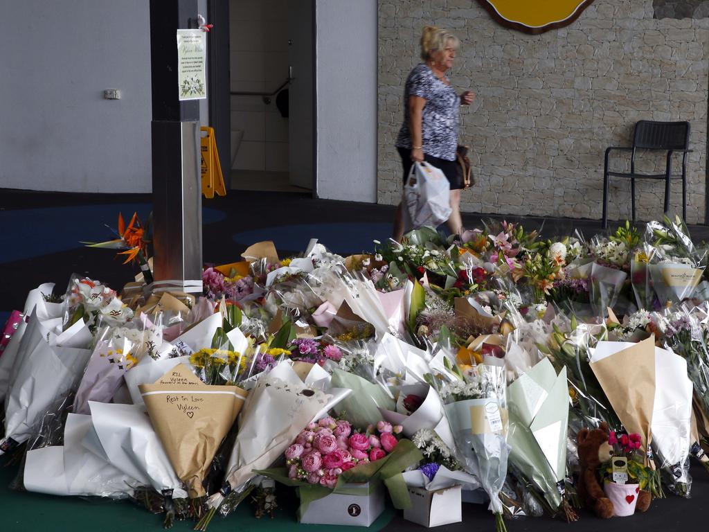 A floral tribute to Vyleen White at Town Square Redbank Plains Shopping Centre. Picture: NCA NewsWire/Tertius Pickard