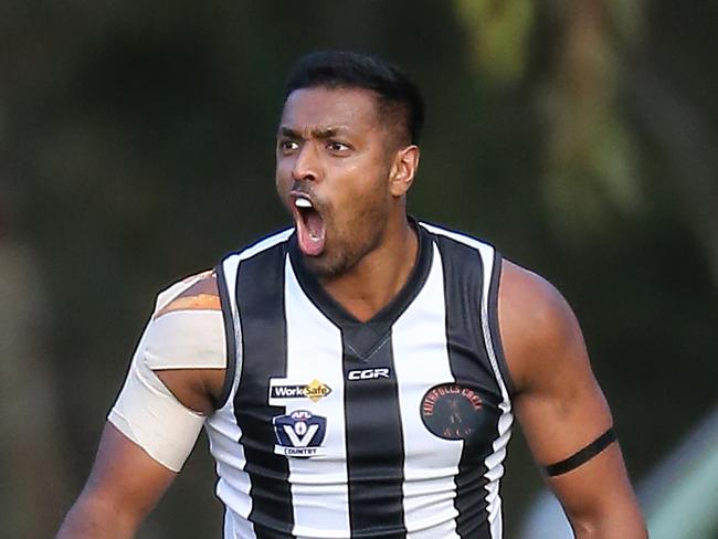 Goulburn Valley FL, Round 8, Euroa V Echuca, at Euroa, Echuca won 6-11-47 v 5-8-38, Erishmiilan Uthayakumar, 20,  Euroa Magpies,  Picture Yuri Kouzmin