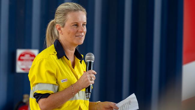 APA's group executive of operations Petrea Bradford speaks at the Dugald River Solar Farm opening. Picture: Supplied.