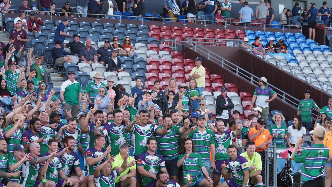 Whitsunday Brahmans celebrate becoming the 2019 RLM A-Grade premiers after defeating Wests Tigers 38-4 at BB Print Stadium.