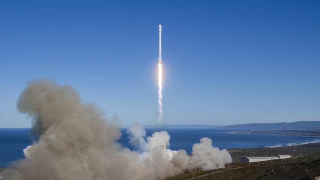 A Falcon 9 rocket lifting off from Vandenberg Air Force Base in California. Picture: SpaceX via AP.