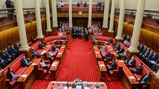 Members from both houses in the Legislative Council during the opening of the 55th Parliament. Picture: Brenton Edwards