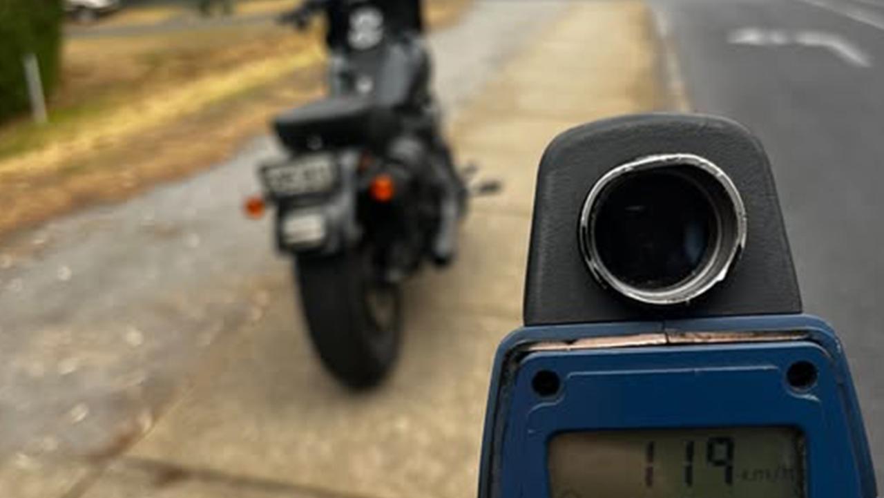 A rider has lost his licence after being caught riding his motorcycle almost 60km/h over the speed limit. Picture: SAPOL