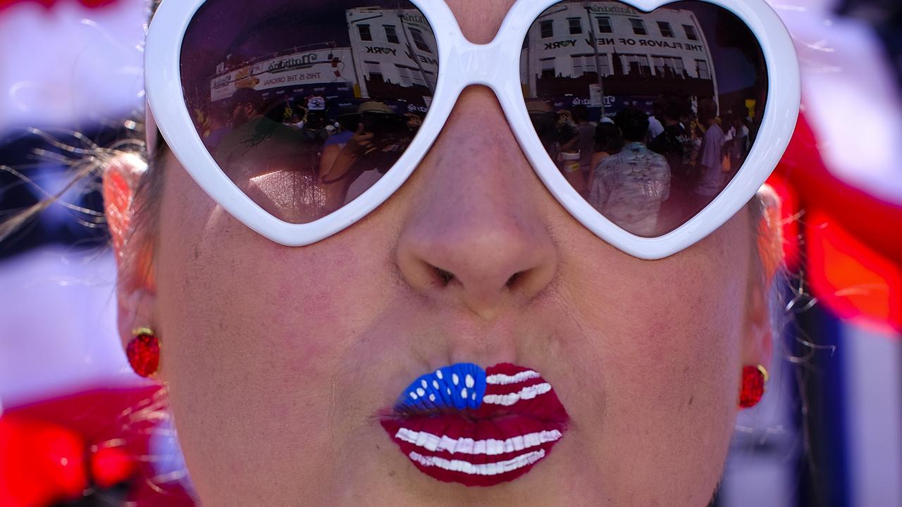 A New Yorker takes part in the 2022 Nathans Famous Fourth of July International Hot Dog Eating Contest on July 4, 2022 in New York City. Picture: Kena Betancur/Getty Images/AFP.