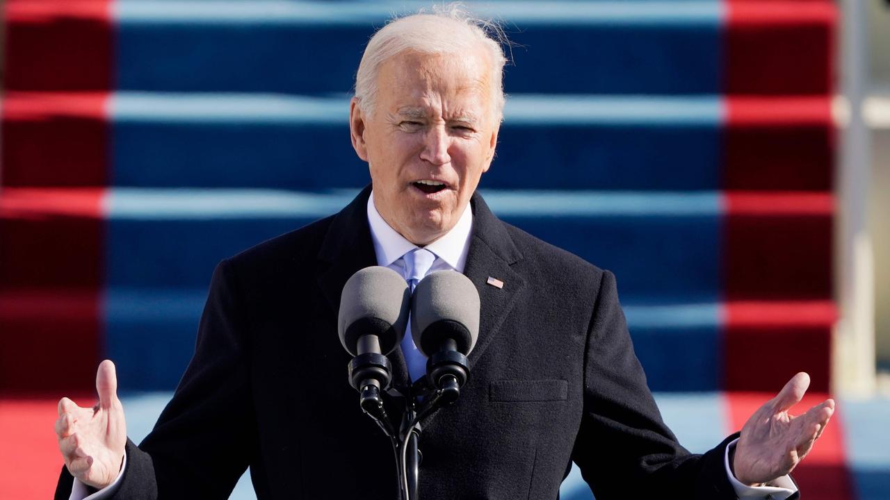 US President Joe Biden delivers his inauguration speech after being sworn in as the 46th US President. Picture: Patrick Semansky/AFP