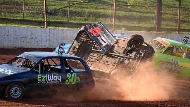 SPILLS: Brodie Hollyman  rolls during the Junior Sedans at Maryborough Speedway. The titles will run this weekend. Picture: Alistair Brightman