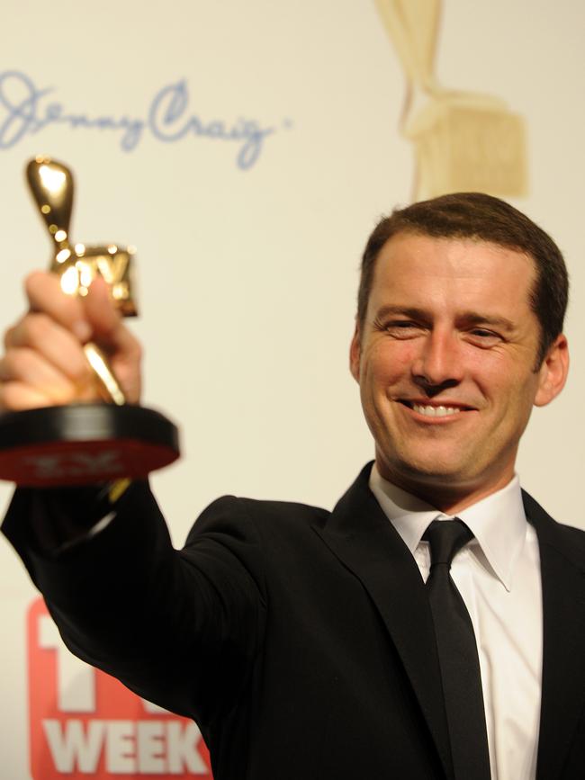 Karl Stefanovic holds his Gold Logie for Most Popular Personality on TV, in 2011.