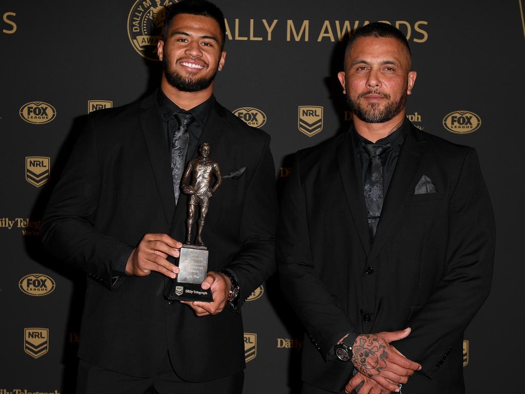 Brisbane Broncos player Payne Haas (left) and Gregor Haas arrive at the 2019 Dally M Awards. Picture: AAP Image