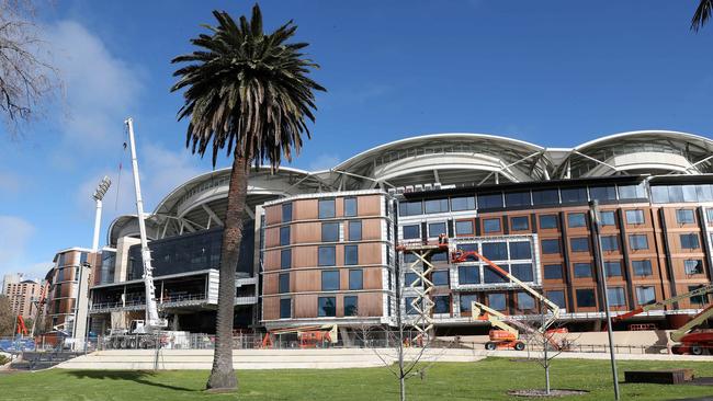 Construction at the Adelaide Oval hotel in July. Picture: Sarah Reed