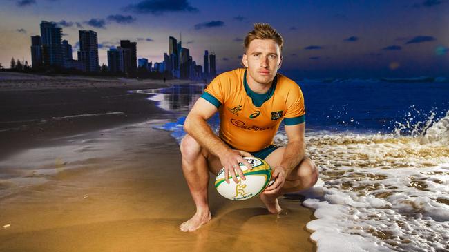 Wallabies halfback star Tate McDermott pictured at Broadbeach ahead of the Rugby Champs clash v South Africa on the Gold Coast. Picture: NIGEL HALLETT