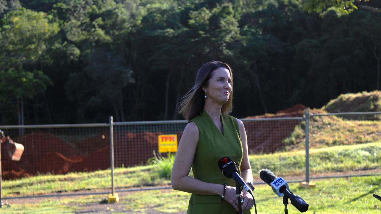 Cairns Mayor Amy Eden in front of the nearly completed mountain bike track at the Smithfield Mountain Bike Park, near James Cook University. Picture: Elodie Jakes