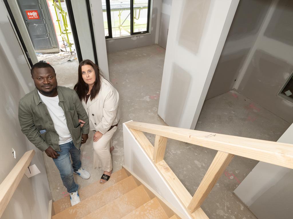 Nicole Lawler and George Boakye, who are currently renting their home in Caroline Springs but in the process of building a property in Weir Views. Picture: Tony Gough