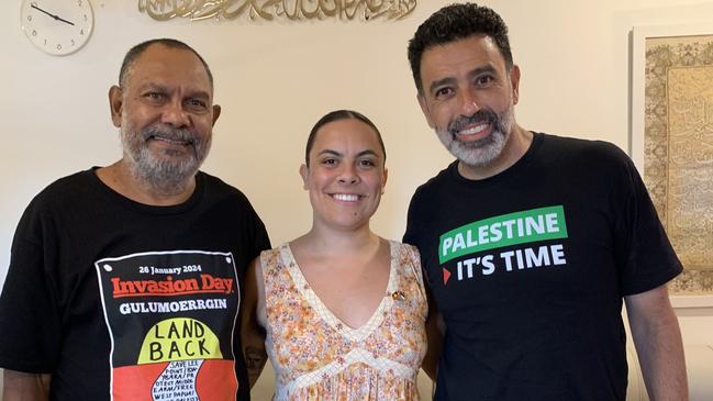 (From L-R) Kulumbirigin Danggalaba man Leonard May, Kulumbirigin Danggalaba woman Mililma May and Palestinian man Nasser Mashni.