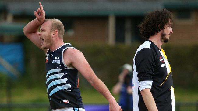 EFL: Silvan’s Warren Schmidt celebrates a goal. Picture: Hamish Blair