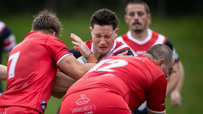 Nate Dywer taking on the line. Picture: Julian Andrews