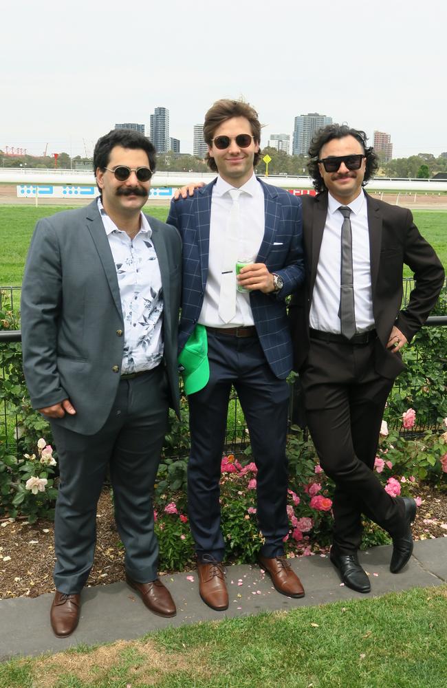 Liam, Josh and Shahaan at Seppelt Wines Stakes Day 2024 at Flemington Racecourse. Picture: Gemma Scerri