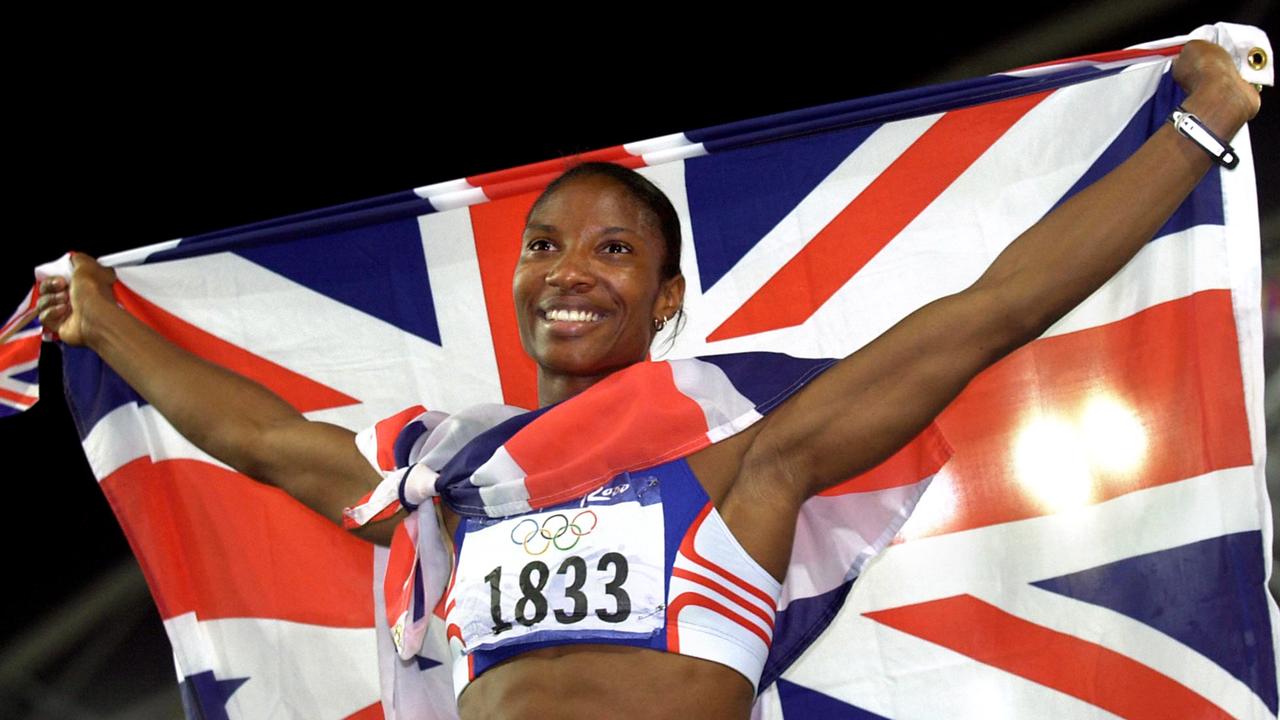 Great Britain's Denise Lewis celebrates winning gold in the women's heptathlon at the Sydney Games. Photo by John Giles – PA Images/PA Images via Getty Images