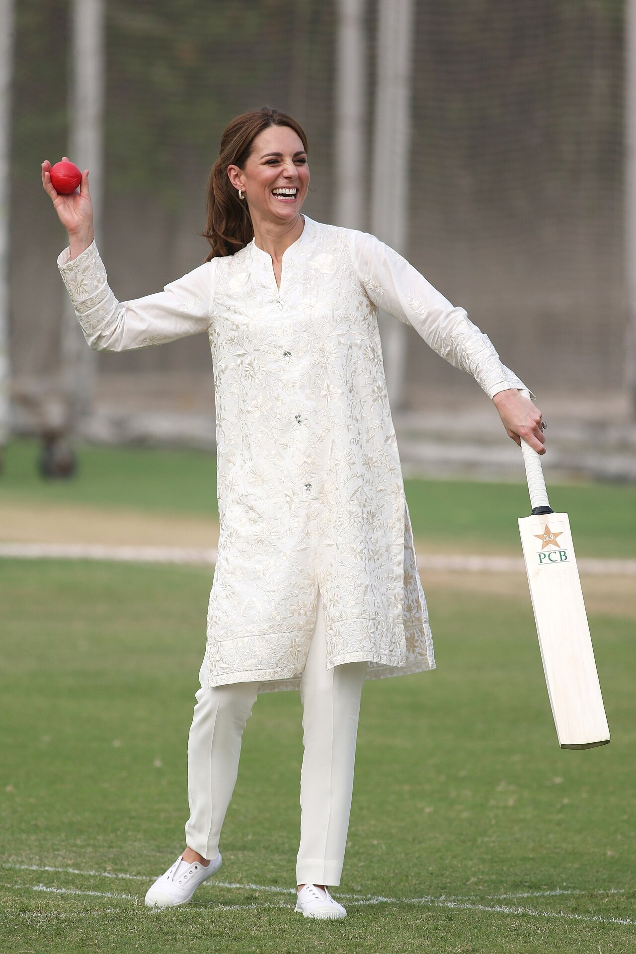 <p>During a visit to the National Cricket Academy during a royal tour of Pakistan. </p>