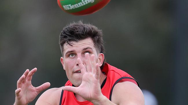 Rowan Marshall keeps a close eye on the footy during pre-season training. Picture: Michael Klein.