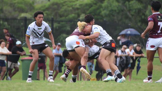 Siosaia Poese (left) in action for the Magpies.