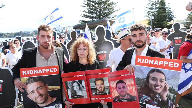 Parents of Israelis killed or kidnapped by Hamas - Ofir Tamir, Tali Kizhner and Amit Parpara, at Bondi Beach.