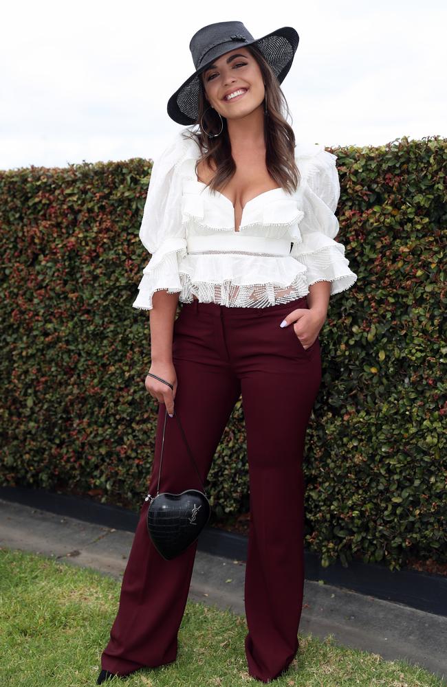 <i>Neighbours</i> star Olympia Valance trackside at the Caulfield Cup. Picture: Alex Coppel.