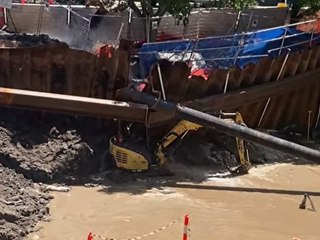 Workers were lucky to avoid injury, with an excavator crushed in the incident. Photo: CFMEU.