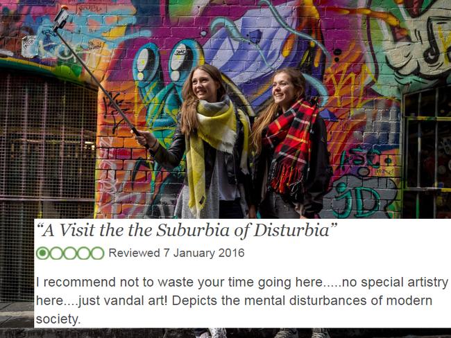 This Melbourne tourist wasn’t a fan of Melbourne’s famed street art. Picture: Jake Nowakowski