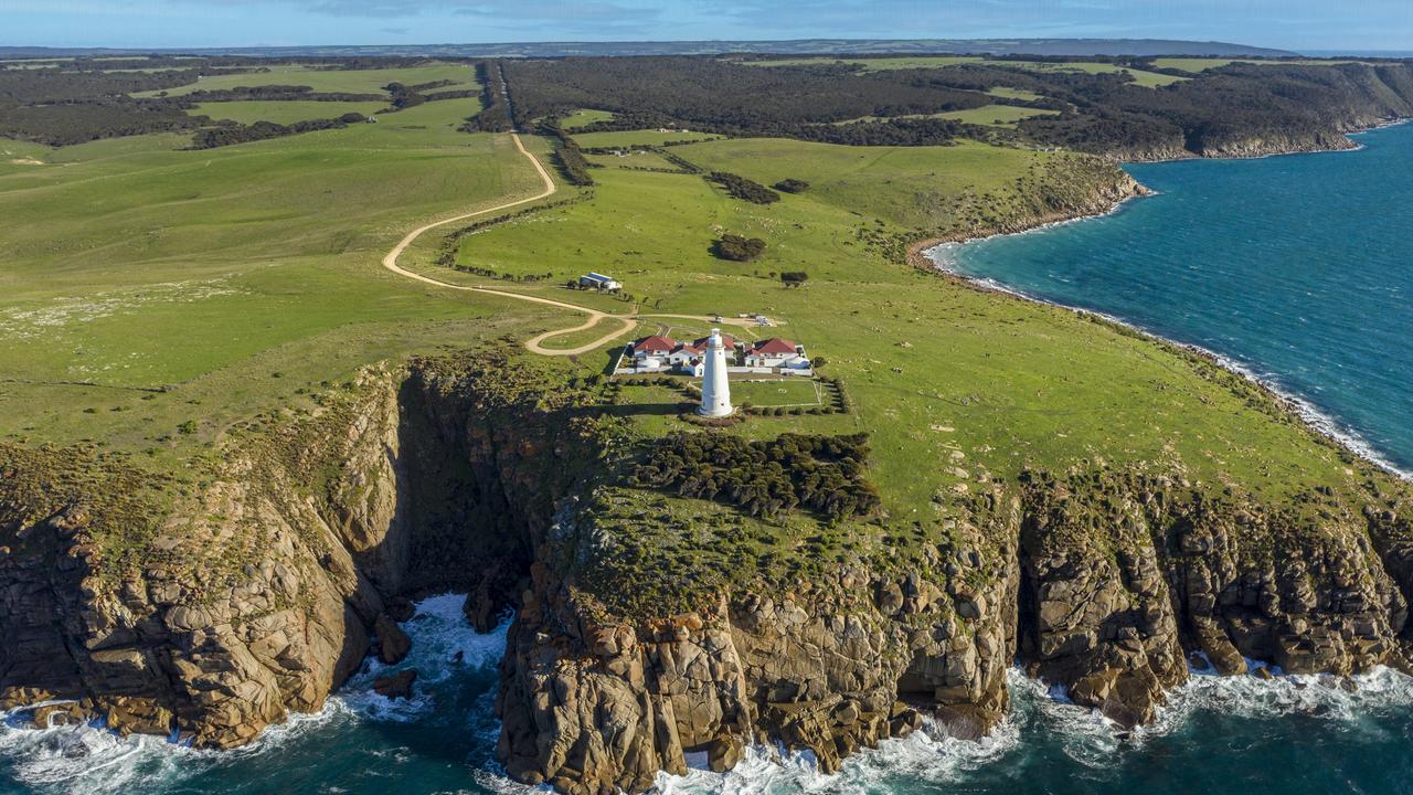 Cape Willoughby as seen from the air. The cabins would be built on land to the left of the lighthouse. Picture: Department for Environment and Water