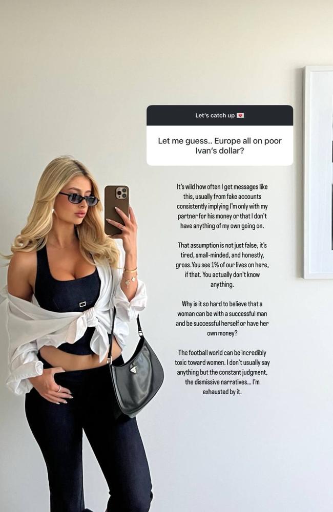 The influencer said the football world “can be incredibly toxic towards women”. Picture: Instagram