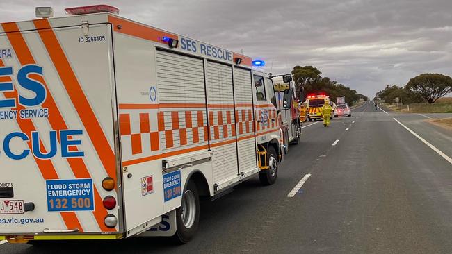 An elderly woman was extracted from her car by the SES after crashing in Mildura